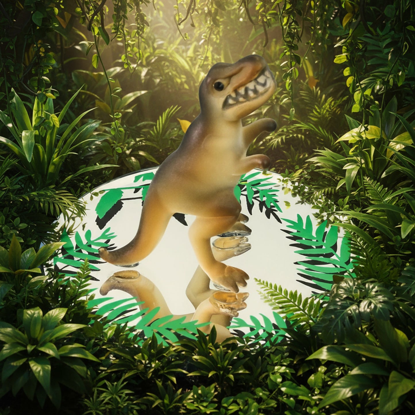 Glass Baron T-Rex Figurine Hand Blown & Sculpted, Airbrushed, & Beveled Mirror Base