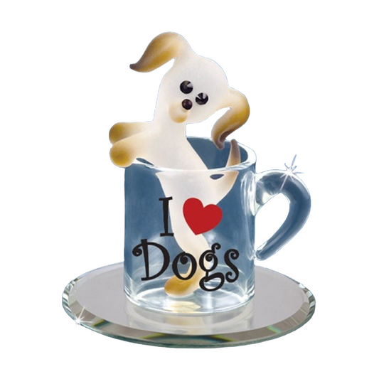 Glass Baron Tiny Pup In A Cup Figurine