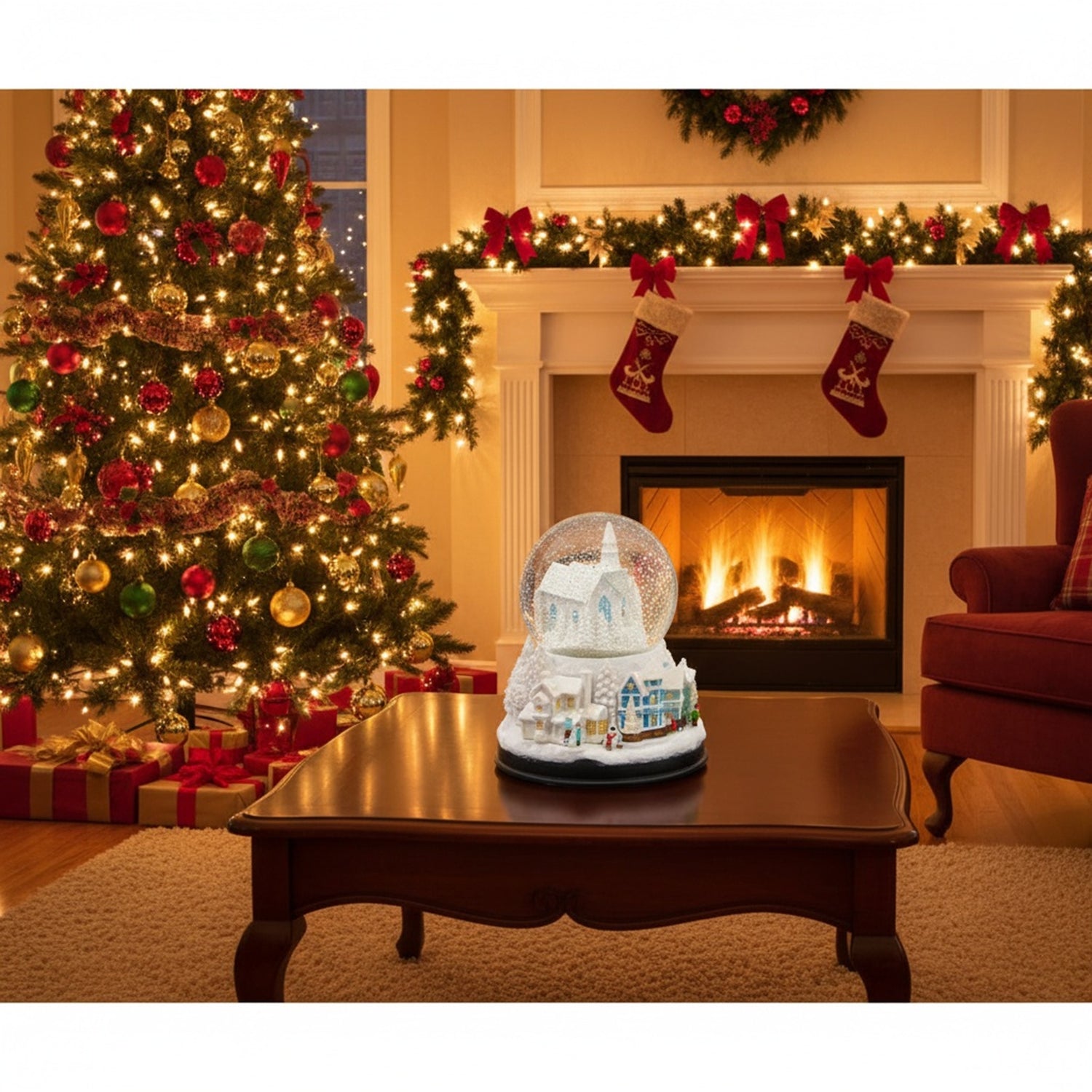Glitterdome Lighted Musical Swirl White Church – "Silent Night" Tune
