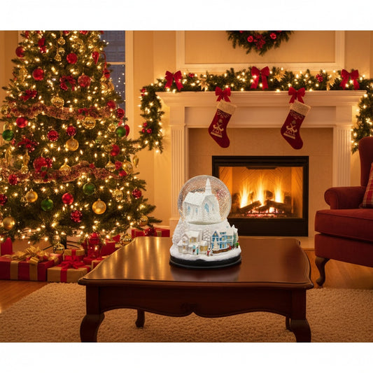 Glitterdome Lighted Musical Swirl White Church – "Silent Night" Tune