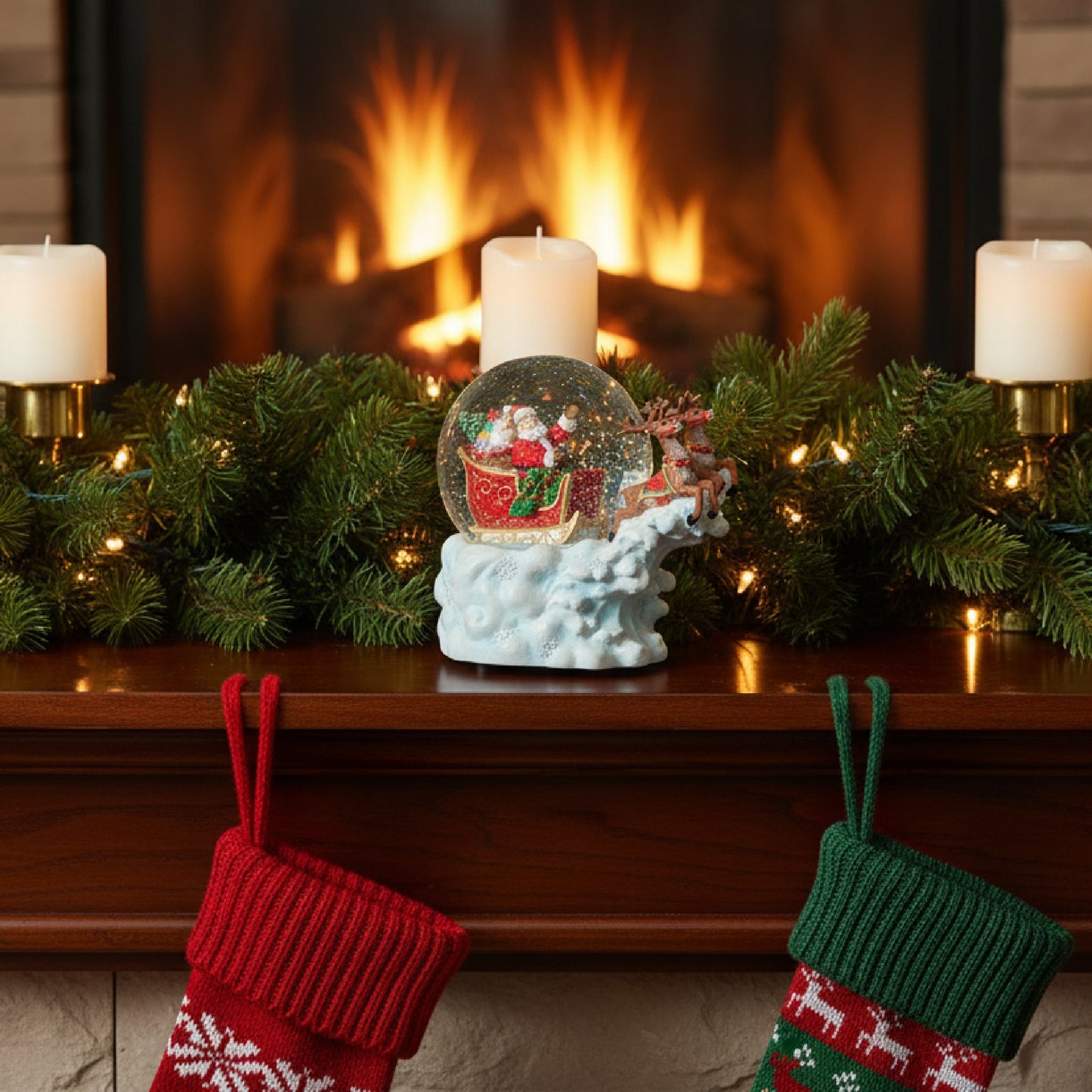 Glitterdome Musical Santa Sleigh on Cloud – "Here Comes Santa Claus" Tune