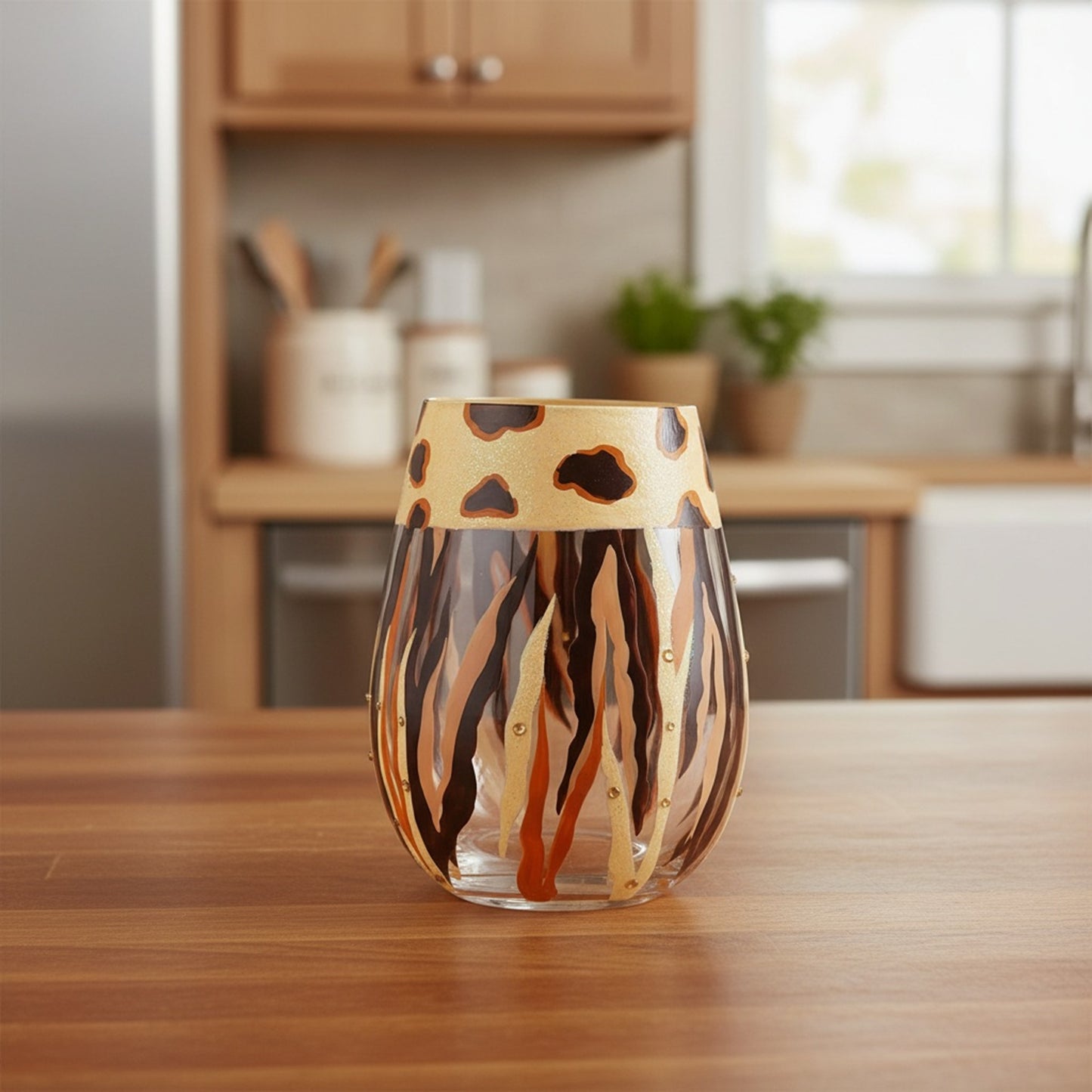 Going Native Hand-Painted Stemless Wine Glass, 20 oz.
