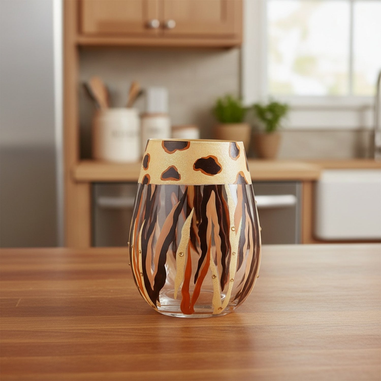 Going Native Hand-Painted Stemless Wine Glass, 20 oz.