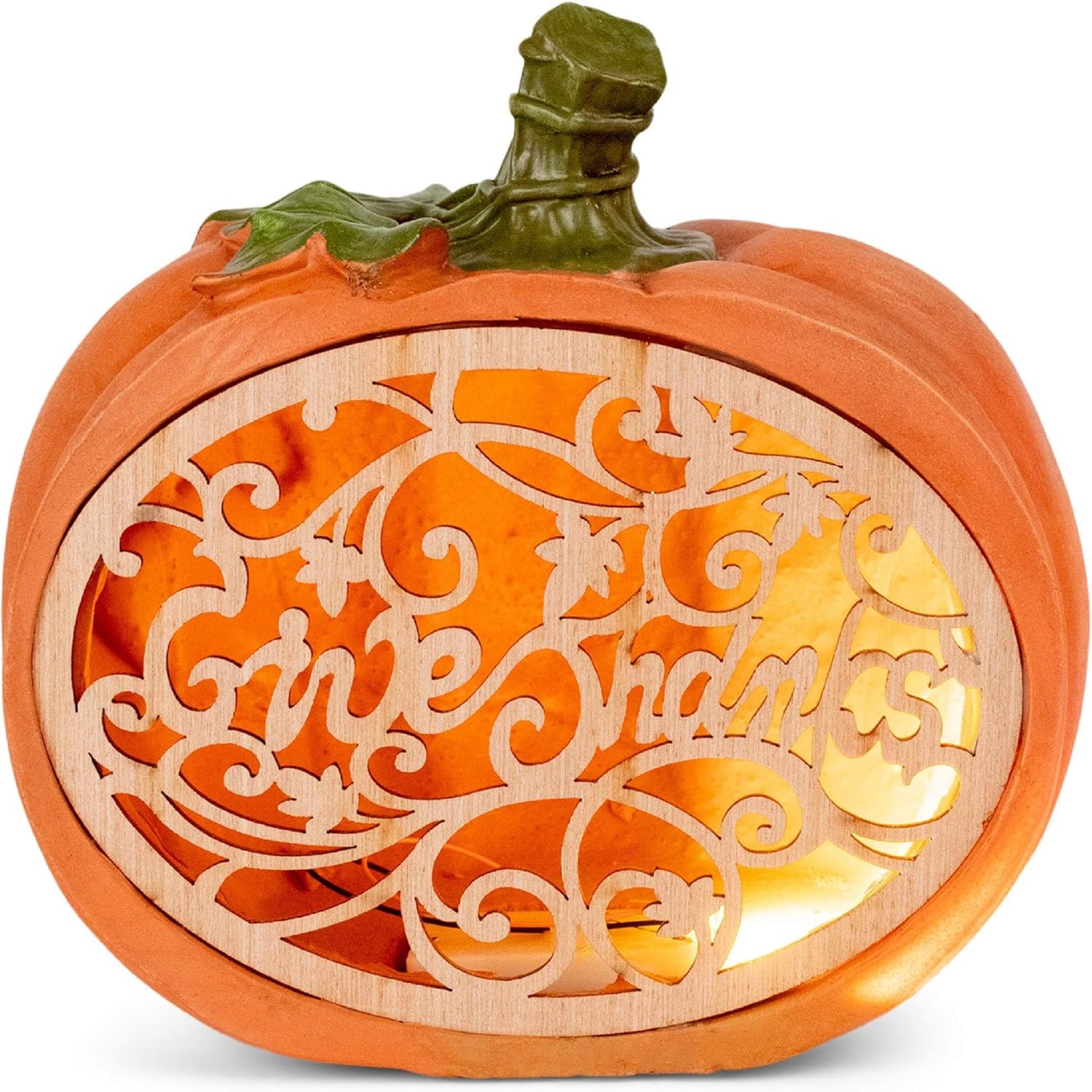 Harvest Orange Pumpkin Give Thanks LED 7.5 x 7.5 Resin Decorative Tabletop Figurine