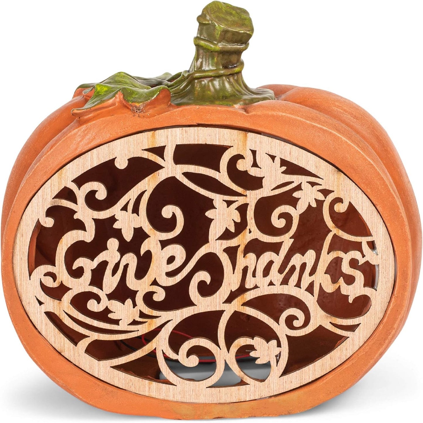 Harvest Orange Pumpkin Give Thanks LED 7.5 x 7.5 Resin Decorative Tabletop Figurine