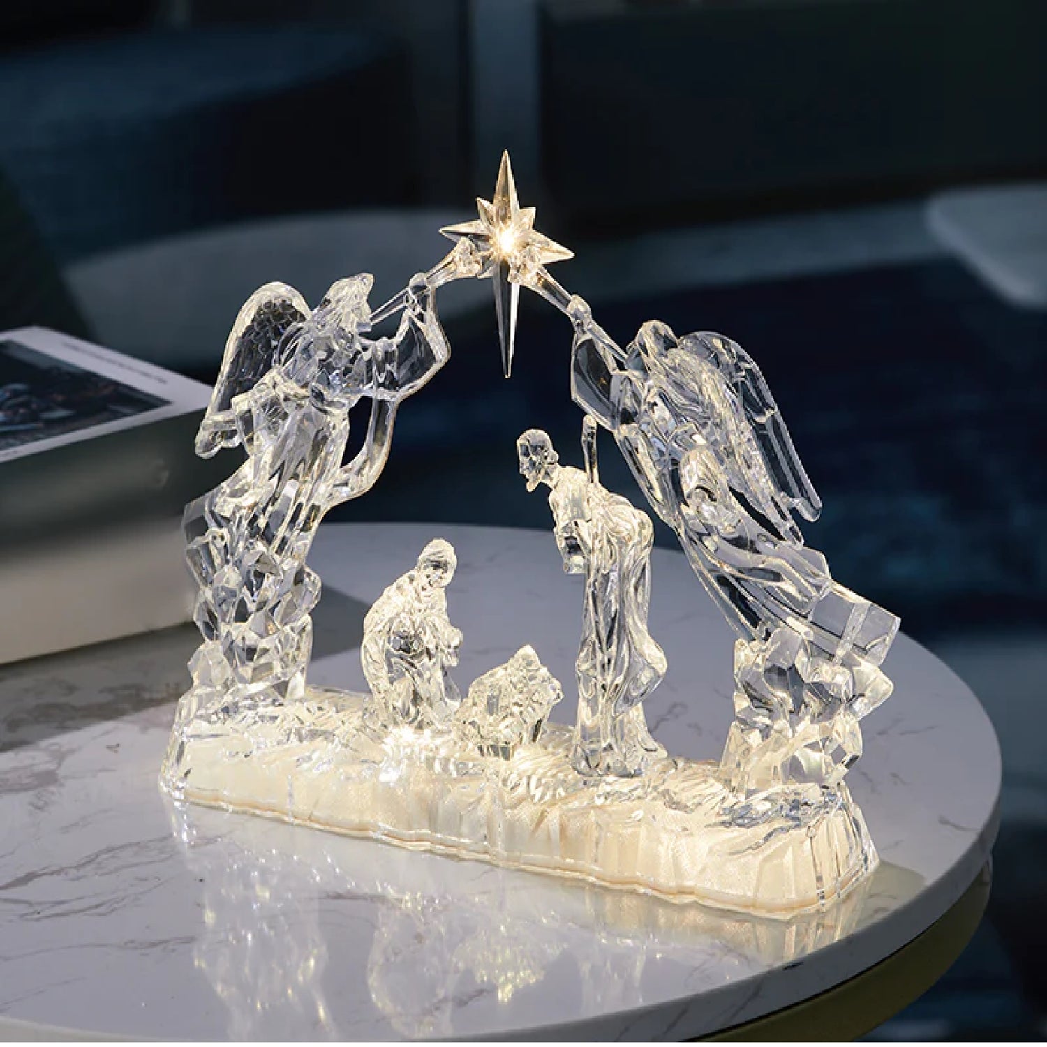 LED Lighted 11.75" Holy Family with Angels Christmas Tabletop Figurine