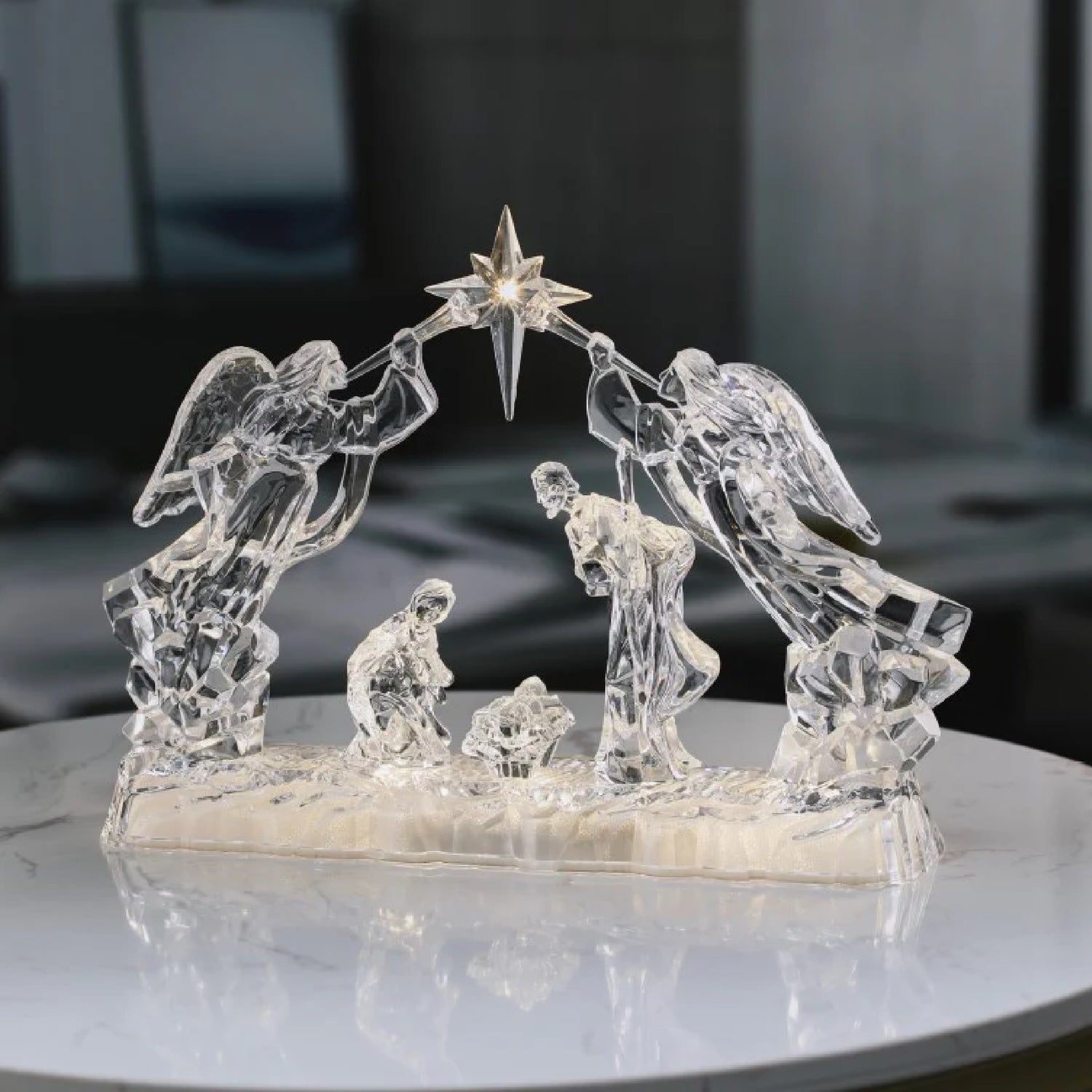 LED Lighted 11.75" Holy Family with Angels Christmas Tabletop Figurine