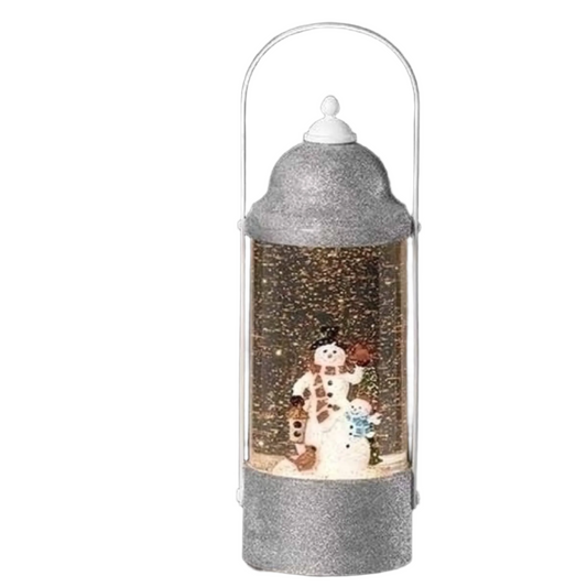 Lighted Confetti Swirl Lantern Snowman With Top Hat and Holly by Roman