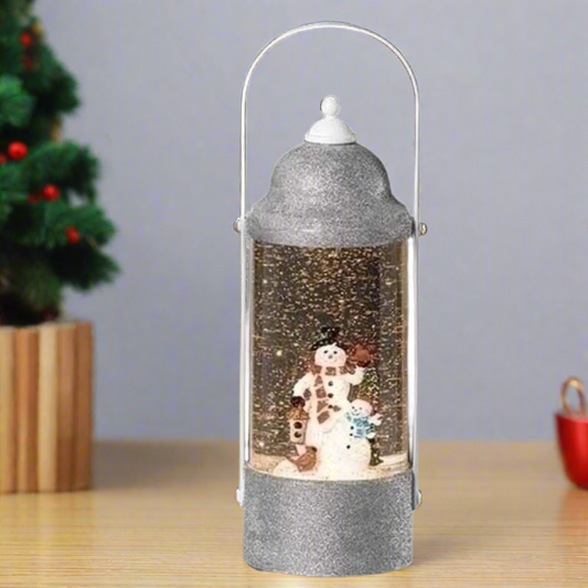 Lighted Confetti Swirl Lantern Snowman With Top Hat and Holly by Roman