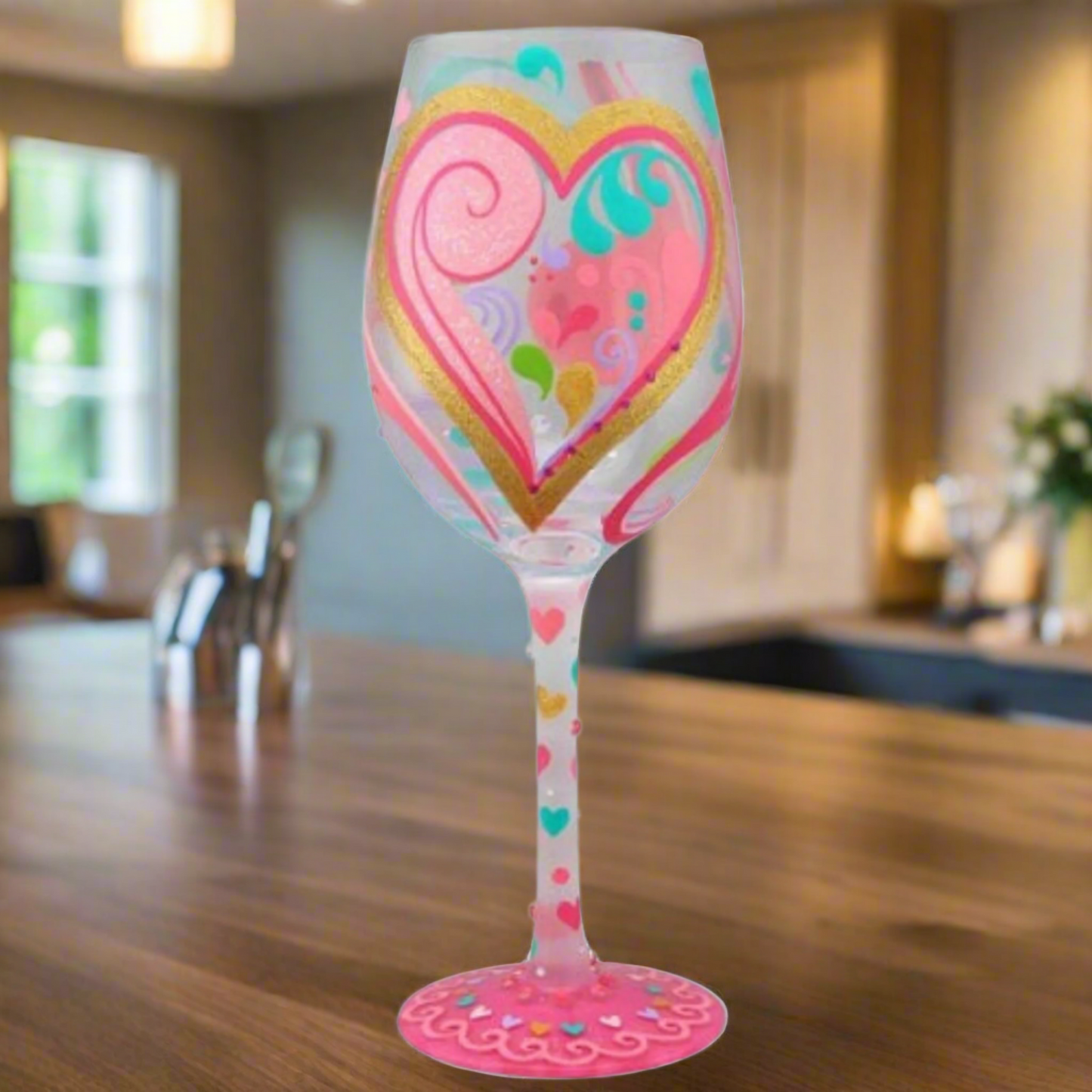 Lolita My Hearts-a-Swirl Hand painted Wine Glass