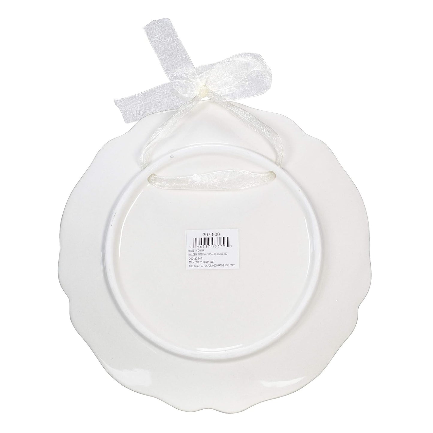 Malden International Designs Glazed Ceramic 50th Anniversary Plate With Gold Accents And Ribbon For Hanging, 9x9, White