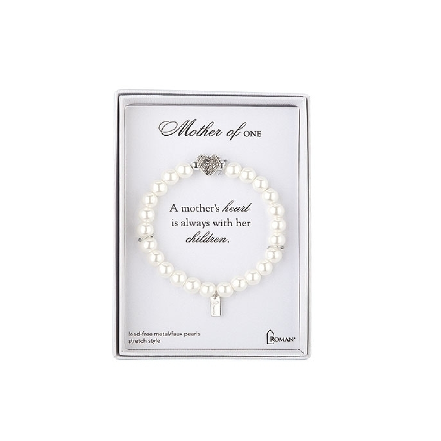 Mother of One White Faux Pearl Stretch Bracelet 7"