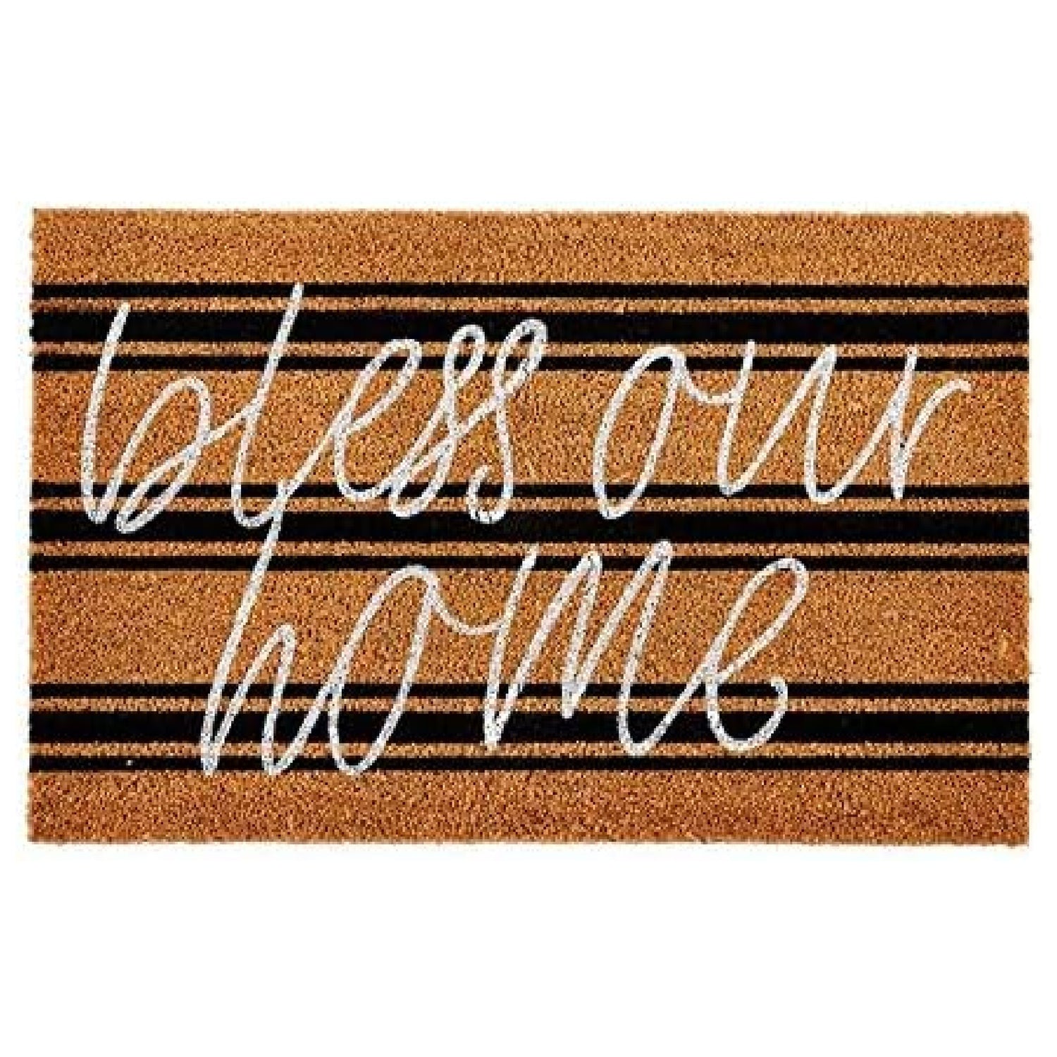 Mud Pie Bless Our Home Doormat, Black Stripe