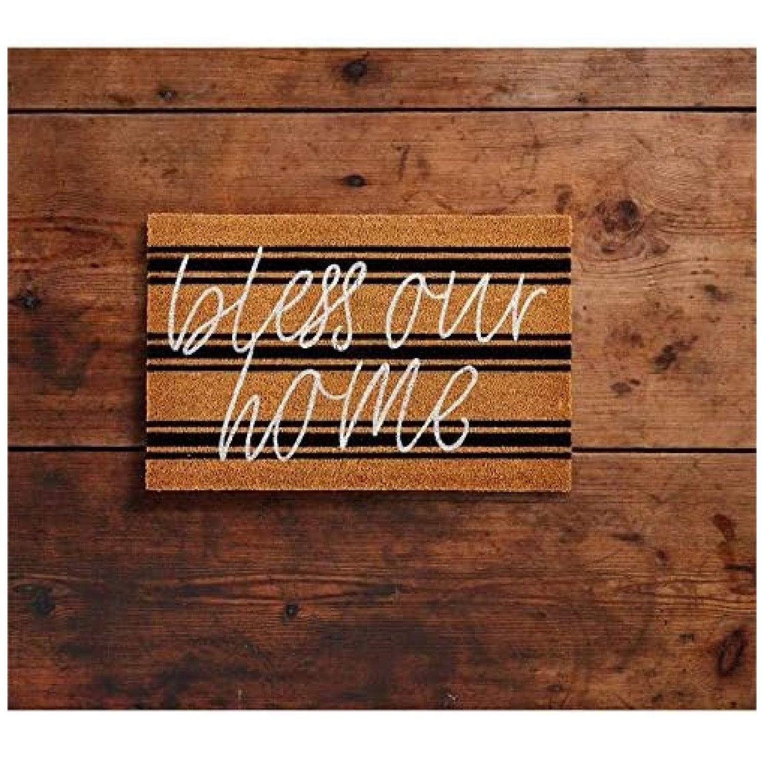 Mud Pie Bless Our Home Doormat, Black Stripe