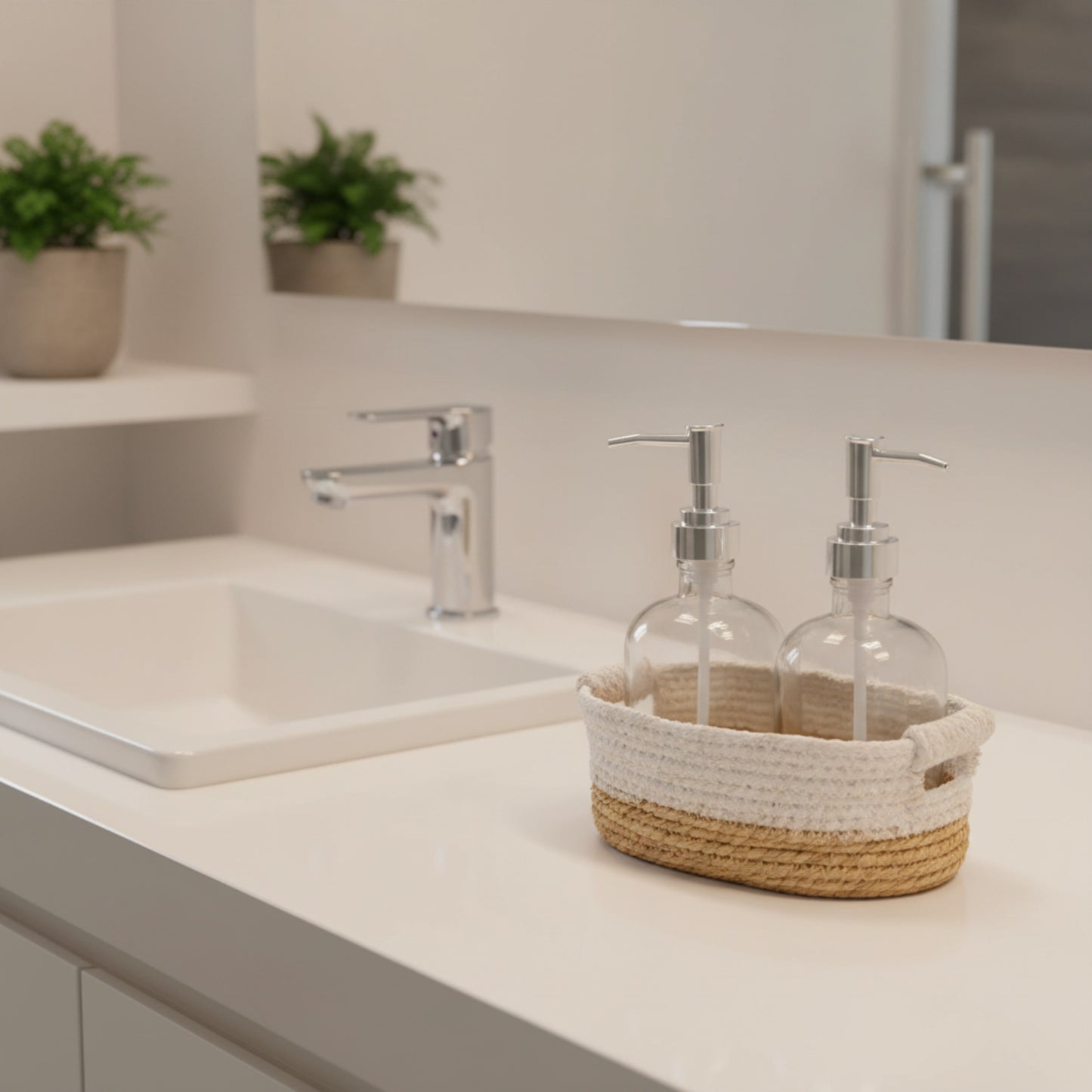 Mud Pie Glass Soap Pump Set with Basket