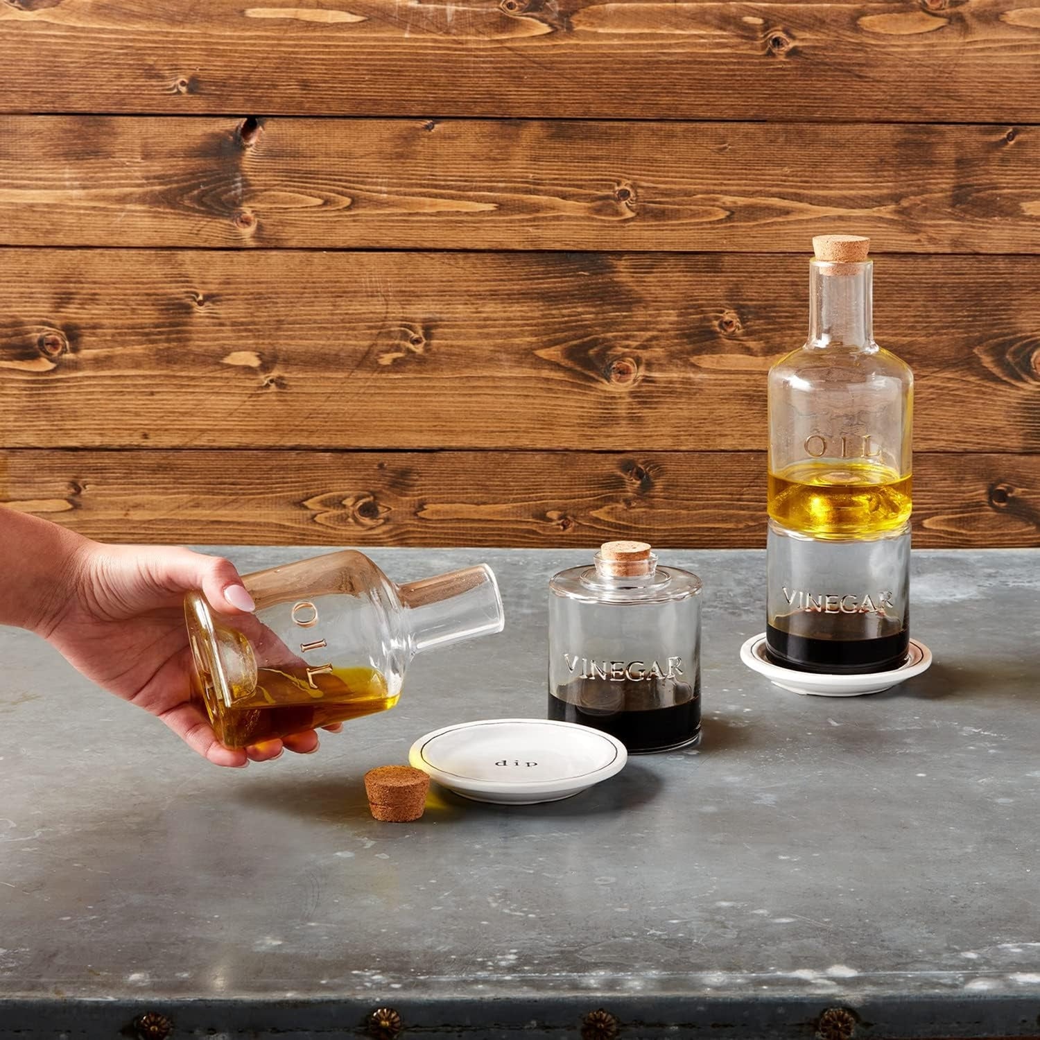 Mud Pie Stacked Oil and Vinegar Set, Glass, 9 1/2" x 4 1/4" dia