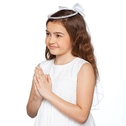 Olivia First Communion Veil with Rhinestone Band & Bow by Roman 