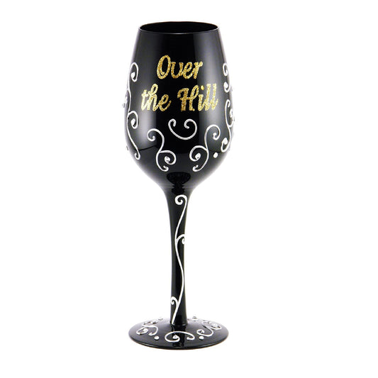 Over the Hill Handpainted Wine Glass