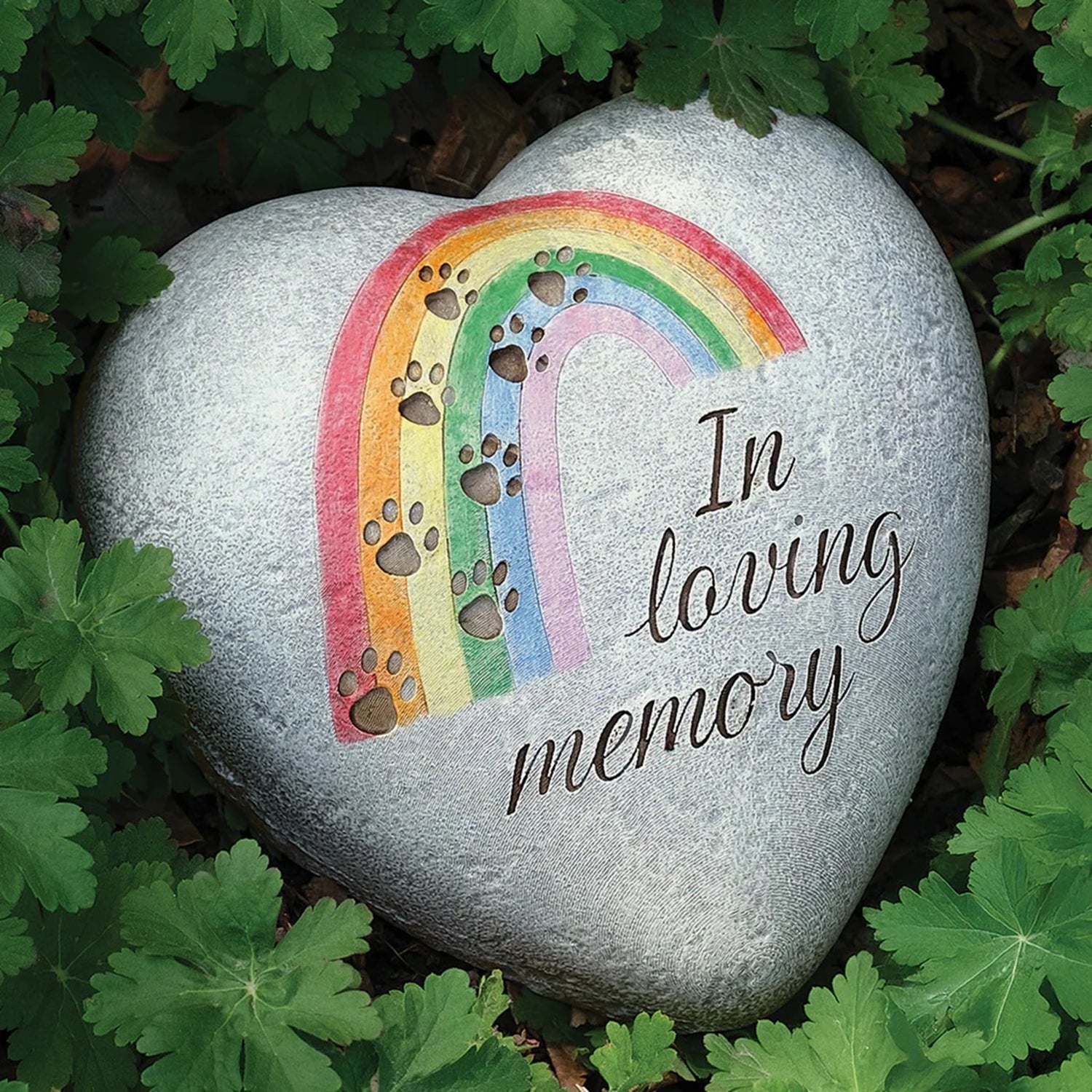 Rainbow Bridge Paw Print Heart Memorial Stone by Roman