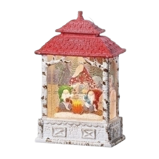 Red and White 13.25" Pre-Lit LED Christmas Swirl Campfire Gnomes