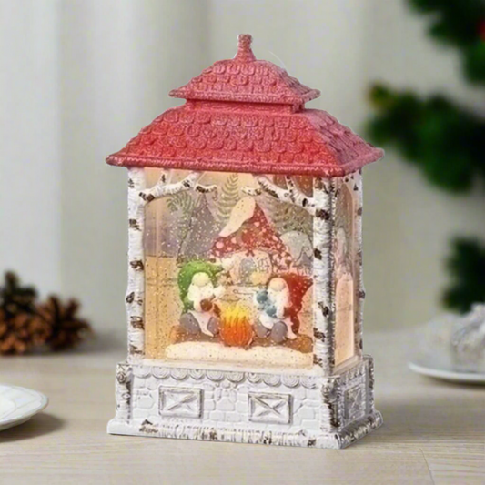 Red and White 13.25" Pre-Lit LED Christmas Swirl Campfire Gnomes