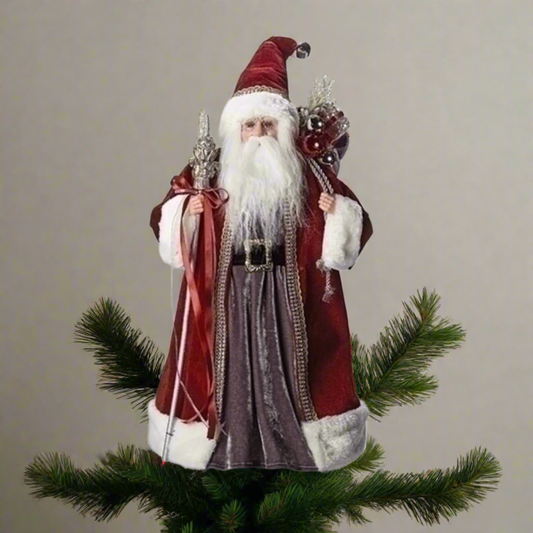 Red and White 18" Santa with Gift Sack Christmas Tree Topper, Unlit