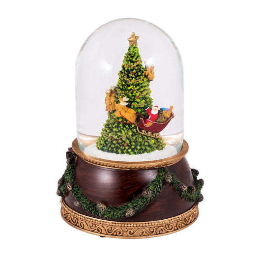 Santa Rotating Around Christmas Tree Musical Snowglobe Glitterdome 120mm 7.75 Inch