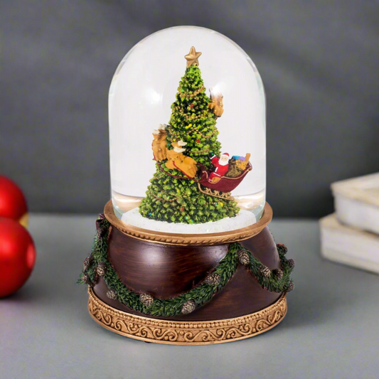 Santa Rotating Around Christmas Tree Musical Snowglobe Glitterdome 120mm 7.75 Inch