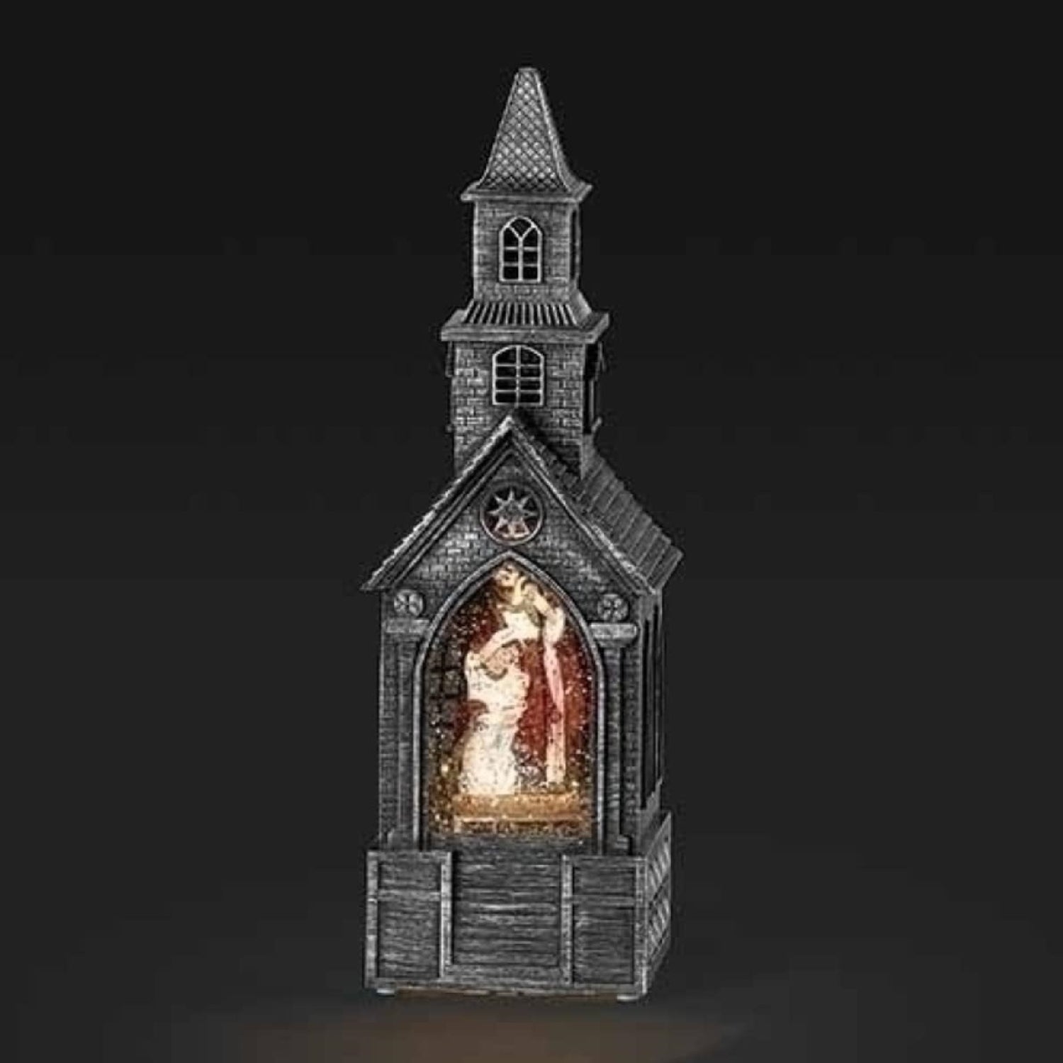 Roman 10.75" Gray Swirl Church with Holy Family LED Christmas Tabletop Decor