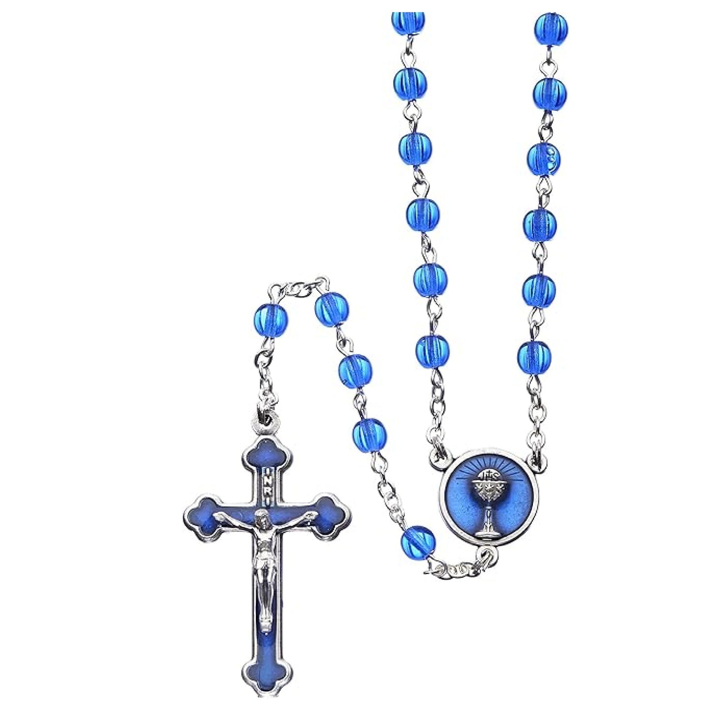 Roman 16" Blue Communion Rosary With Round Beads
