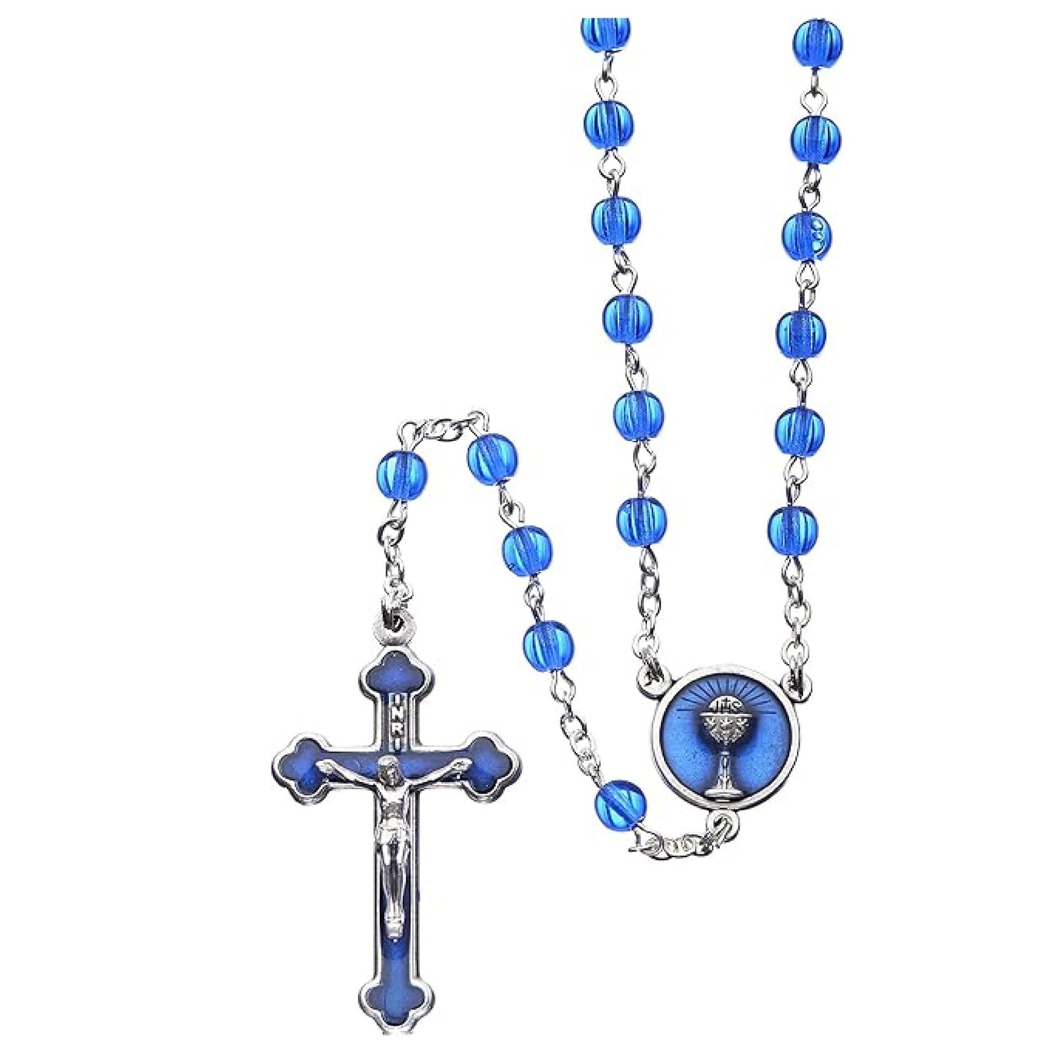 Roman 16" Blue Communion Rosary With Round Beads