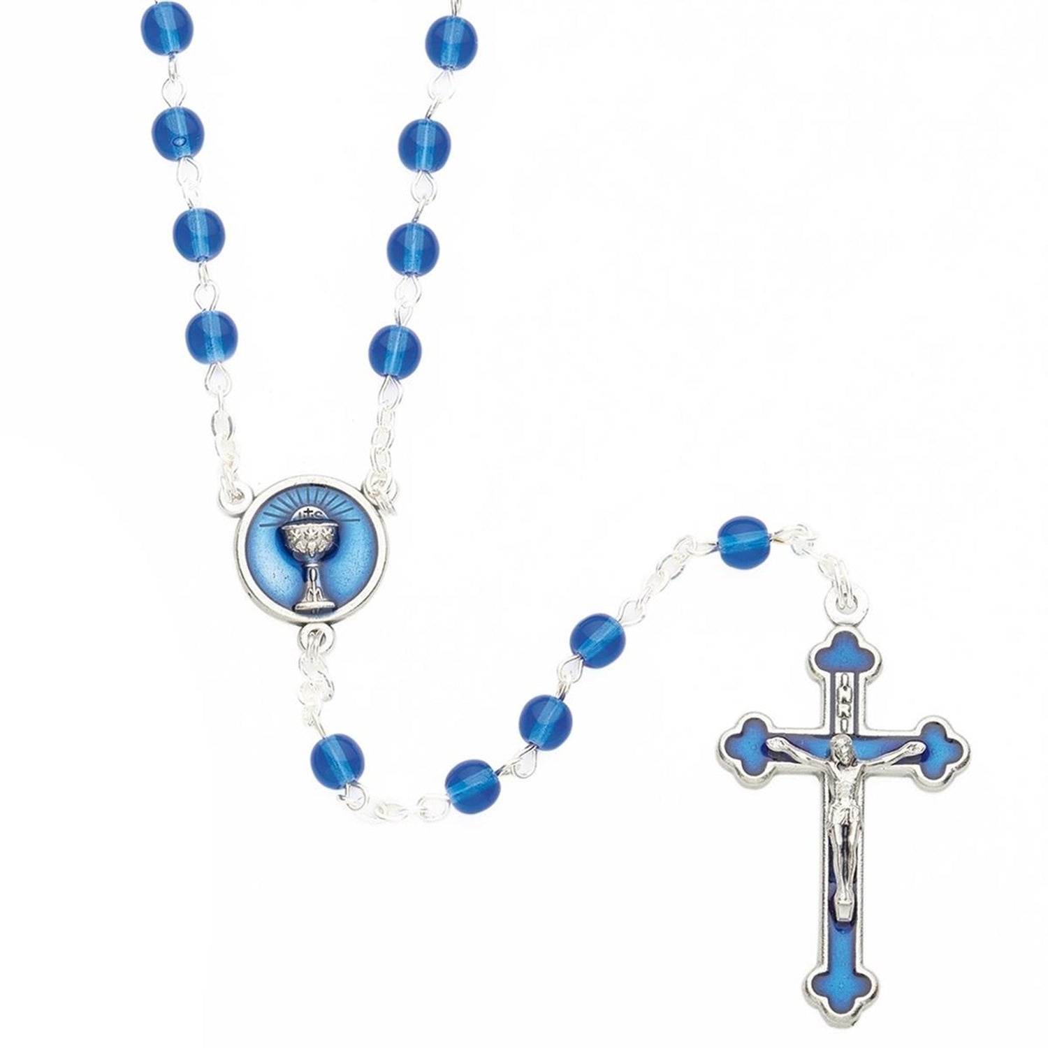 Roman 16" Blue Communion Rosary With Round Beads
