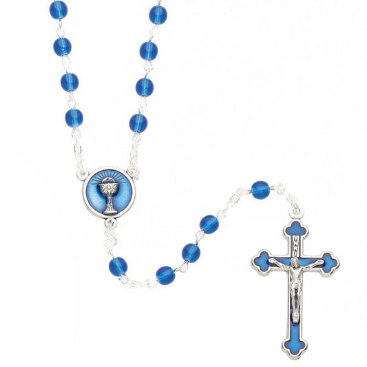 Roman 16" Blue Communion Rosary With Round Beads