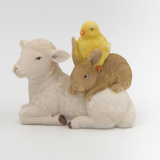 Roman, 3.5” H Bunny, Chick and Lamb Figurine, Easter Spring Animal Figure, Resin Tabletop Seasonal Décor