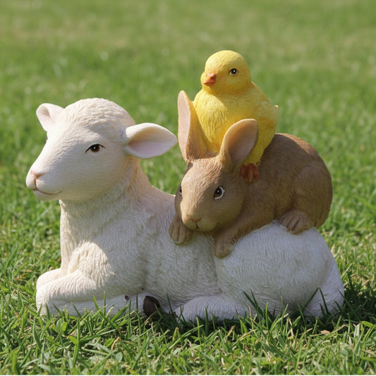 Roman, 3.5” H Bunny, Chick and Lamb Figurine, Easter Spring Animal Figure, Resin Tabletop Seasonal Décor