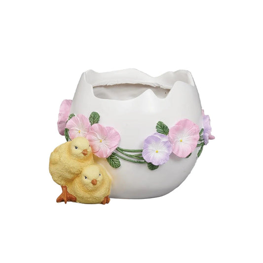 Roman, 5.5" Egg Planter with Chicks, Decorative Spring Planter with Floral Details, Easter Tabletop Decor