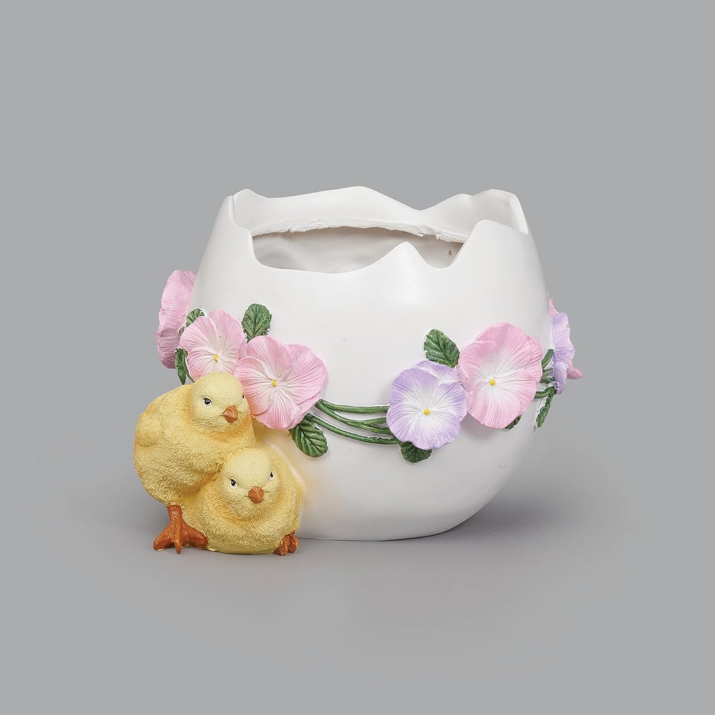 Roman, 5.5" Egg Planter with Chicks, Decorative Spring Planter with Floral Details, Easter Tabletop Decor