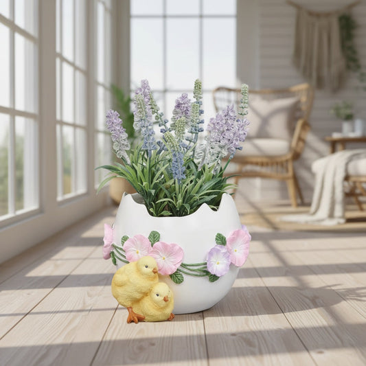 Roman, 5.5" Egg Planter with Chicks, Decorative Spring Planter with Floral Details, Easter Tabletop Decor