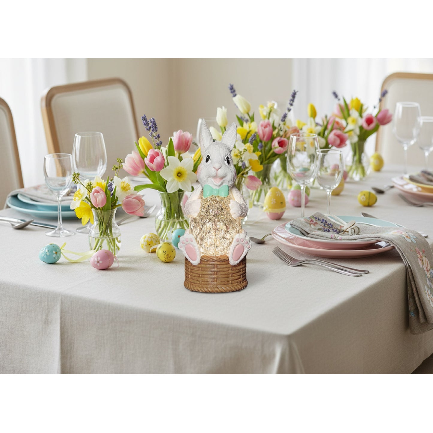 Roman, 5.5" LED Bunny Shimmer Light, Lighted Easter Bunny Figurine with Crackled Glow