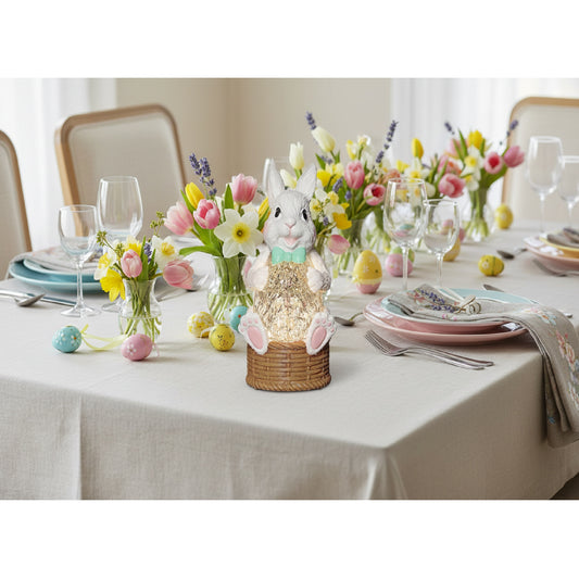 Roman, 5.5" LED Bunny Shimmer Light, Lighted Easter Bunny Figurine with Crackled Glow