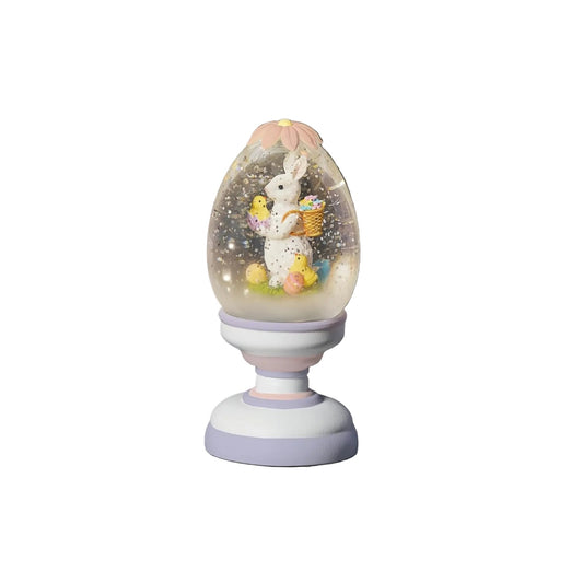 Roman, 5.75" LED Swirl Pedestal Egg Dome, Lighted Easter Bunny Snow Globe, Spring Tabletop Decor with Glitter Swirl