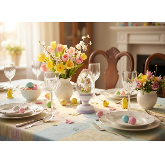 Roman, 5.75" LED Swirl Pedestal Egg Dome, Lighted Easter Bunny Snow Globe, Spring Tabletop Decor with Glitter Swirl