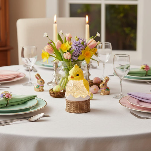 Roman, 5" LED Chick Shimmer Light, Lighted Easter Chick Figurine with Crackled Glow, Spring Tabletop Decor