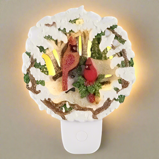 Roman 7" high Nightlight Cardinal Scene Framed In Snow Swivel Plug