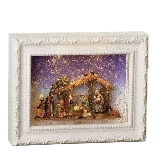 Roman 9.5" LED Nativity White Frame Swirl Dome by Roman