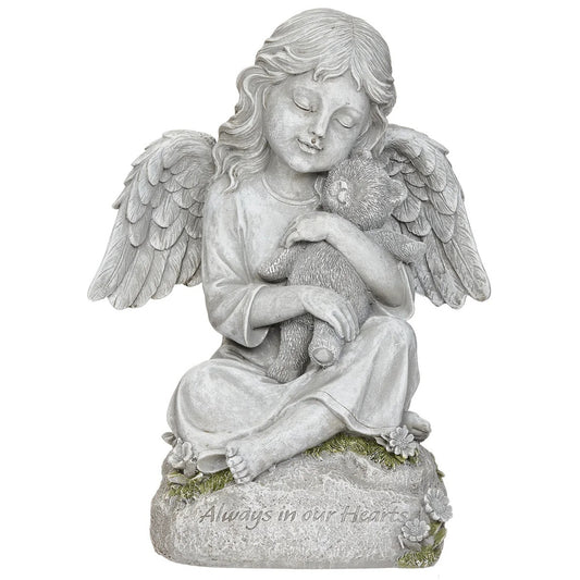 Roman Angel Girl with Teddy Bear Memorial Statue