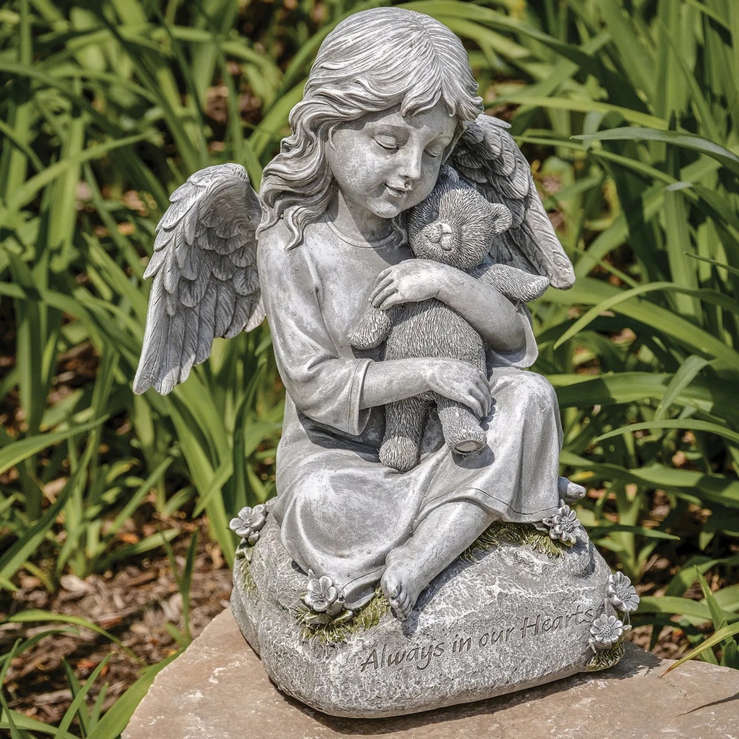 Roman Angel Girl with Teddy Bear Memorial Statue