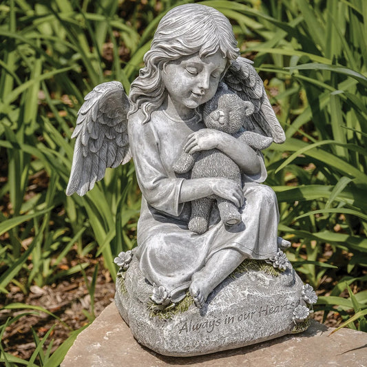 Roman Angel Girl with Teddy Bear Memorial Statue