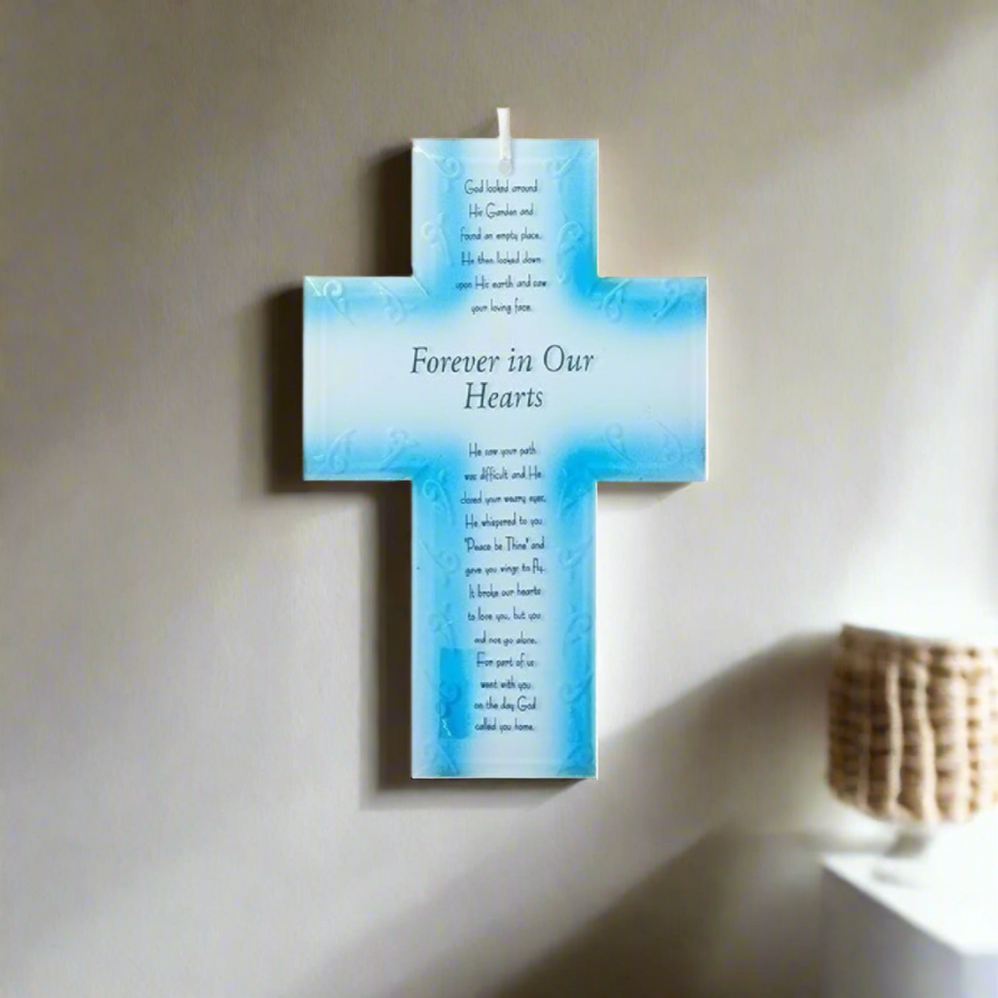 Roman 7.5" High Blue Glass Memorial Cross