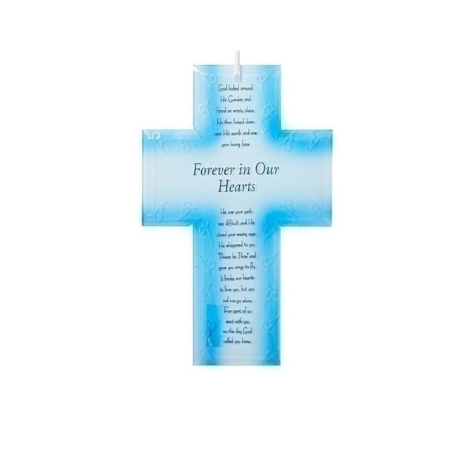 Roman 7.5" High Blue Glass Memorial Cross